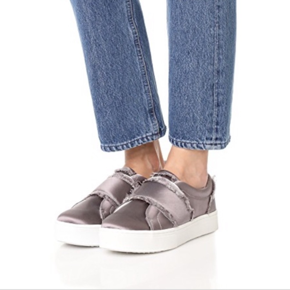 Sam Edelman frayed satin platform sneakers Levine in light gray satin 9
